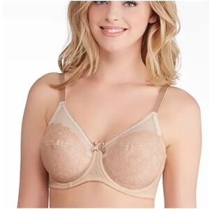 WACOAL Retro Chic Full Figure Underwire Bra 855186 34G Unlined Nude Tan Sheer
